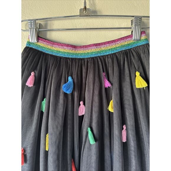 Stella McCartney Tulle Skirt Kids Size 10 Years Rainbow Tassel Black Party Retro - Picture 2 of 7